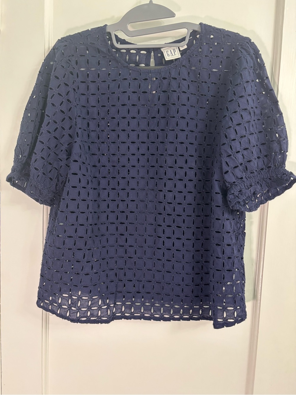 GAP Navy Eyelet Puff-Sleeve Blouse